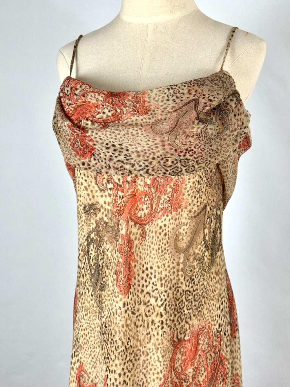 Vtg Y2K Alyn Paige Cheetah Print Paisley Maxi Dress Cowl Neck Chiffon Fairy - Picture 3 of 9